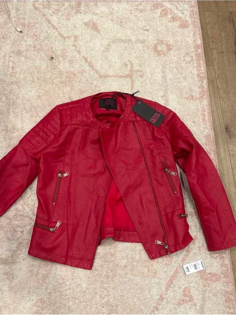 Olivia Miller Red Faux Leather Moto Jacket